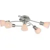 Image de Plafonnier semi-encastré multi-bras, nickel mat, abat-jour en verre blanc, 5 ampoules E14
