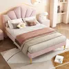 Image de Lit adulte 140x190 cm, tête de lit réglable, lattes, en velours, rose