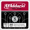 Image de D'addario Pl012-5, .012 - Pack De 5 Cordes Au DÃ©tail Acier Pur Guitare