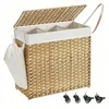 Image de Panier Ã  linge 140l, Imitation Rotin, 3 Parties, 66 X 33 X 60 cm, Couleur BoisÃ©e