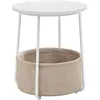 Image de Petite Table Basse Ronde, avec Panier en Tissu, Rangement, pour Salon, Chambre, Table de Chevet, Style Moderne, Blanc Mat et Marron Camel LET223W10