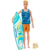 Image de Barbie Coffret Surf Ken - PoupÃ©e Blonde ArticulÃ©e, Planche De Surf, Chiot et Accessoires