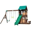 Image de Aire De Jeux Avec Balancoires Toboggan Et Banc  Bois De CÃ¨dres, RÃ©sistant Aux IntempÃ©ries  Cabane En Bois, Maisonnette En Bois ExtÃ©rieur  Couleu Vert, Marron - Backyard Discovery Lakewood