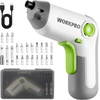 Image de Perceuse Visseuse Sans Fil 6Nm 3,6V WORKPRO, Visseuse Devisseuse Excentrique avec 21 Embouts, Barre d'Extension, Batterie 2000 mAh, Lumiere LED, Cable USB, Boite de Rangement, pour Bricolage, Blanc