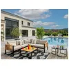 Image de Salon De Jardin DÃ©tente En Aluminium Noir Mat Et Aspect Teck Martinique Avec Table Basse - Jardiline