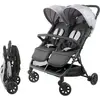 Image de Bambisol - Ds209 Gris Noir - Poussette Double Cote A Cote  Pour Jumeaux Des La Naissance, Pliage Ultra-Compact  Noir Gris