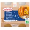 Image de Babybio Dinner Pots - 6 mois et plus - Carotte, Butternut, Riz - BIO 2x200 g