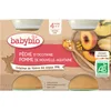 Image de Pots de fruits Babybio - 4 mois et plus - Pêche, Pomme - BIO 2x130 g