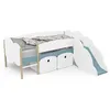 Image de DEMEYERE Lit toboggan - 90 x 200 cm - Sommier a lattes - 2 Tirroirs - DÃ©cor blanc et bleu orage