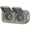 Image de LEGRAND Double prise de courant avec terre Ã©tanche prÃ©cÃ¢blÃ©e avec volet Plexo - 16A 250V - Gris