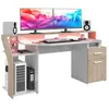 Image de Bureau silver avec led - dÃ©cor chene et mÃ©lamine blanc brillant - l 178 x p 88 x h 68 cm SILVER6890STAT