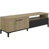 Image de Banc tv effet bois chÃªne 2 portes 1 tiroir long 160cm poignÃ©es noires