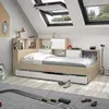 Image de Lit ARMAND avec rangements et tiroir - 90 x 200 cm - Coloris : chÃªne et blanc