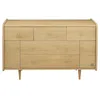 Image de Commode 5 Tiroirs Et 2 Portes DÃ©cor ChÃªne Vintage PoignÃ©es DorÃ©es