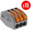 Image de Pack de 15 bornes de connexion rapide a levier WAGO 3 entrÃ©es fil souple et rigide - S222