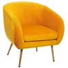 Image de Fauteuil en Velours Ocre plissÃ© et pieds en mÃ©tal dorÃ©