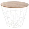 Image de Table Ã  cafÃ© en mÃ©tal blanc et plateau en Bois H 30.5 cm