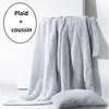 Image de Ensemble Plaid Et Coussin Assorti Uni 125x150 Cm