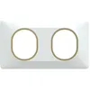 Image de Plaque de finition 2 postes Schneider Electric Ovalis S320704D coloris blanc avec liserÃ© laiton l.158 x P.10 x H.87 mm