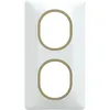 Image de Plaque de finition 2 postes Schneider Electric Ovalis S320724D coloris blanc avec liserÃ© laiton l.87 x P.10 x H.158 mm