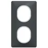 Image de Plaque de finition 2 postes Schneider Electric Ovalis S340724G coloris anthracite avec liserÃ© argent chromÃ© l.87 x P.10 x H.158 mm