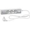 Image de Rallonge Multiprise SCHNEIDER 3 Prises 2P+T Blanche Finition Aluminium BrossÃ© 2 USB 1,5m