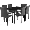 Image de Ensemble Repas De Jardin - Table En Verre TrempÃ© Et 8 Chaises En RÃ©sine TressÃ©e Noir - Table 160x80x73 Cm - Chaise : 44x54x88 Cm - A