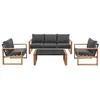 Image de Salon Bas De Jardin En Aluminium Effet Bois Avec Coussins - 5 Personnes - Puerto - Gris