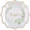 Image de 10 ASSIETTES CARTON BAPTÃME FEUILLAGE 21CM BLANC