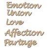 Image de Mot en bois médium - Ass. 5 mots couple - Dimensions du mot Affection : 8,2 x 1,8 cm