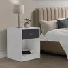 Image de Lot De 2 Tables De Chevet Olga Bois Blanc Et Tiroir Gris