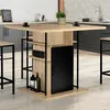 Image de Ilot Central Ugo 110 Cm Bois Noir Et Imitation HÃªtre Avec Rangements Design Industriel