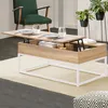Image de Table basse plateau relevable DETROIT design industriel bois et mÃ©tal blanc