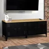 Image de Buffet bas 140 cm ESTER 4 portes mÃ©tal noir et plateau bois design industriel