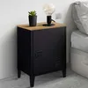 Image de Table De Chevet Ester 1 Porte En MÃ©tal Noir Et Plateau FaÃ§on HÃªtre Design Industriel