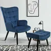 Image de Fauteuil Scandinave Ania Avec Repose Pieds Velours Bleu