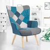 Image de Fauteuil scandinave IVAR en tissu patchwork et velours bleu