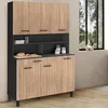 Image de Buffet de cuisine 120 cm cina 6 portes + tiroir noir et faÃ§on hÃªtre