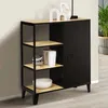 Image de Buffet d'appoint 3 Ã©tagÃ¨res et placard mÃ©tal noir et plateau bois 70 cm ESTER design industriel