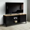 Image de Meuble TV 113 cm ESTER 2 portes mÃ©tal noir et plateau bois design industriel