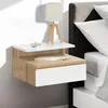 Image de Lot de 2 tables de chevet murales tomi 1 tiroir + 1 tablette Ã©tagÃ¨re suspendue + 1 tablette faÃ§on hÃªtre et blanc