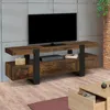 Image de Meuble TV 140 cm noir et bois effet vieilli avec rangement