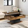 Image de Table basse plateau relevable rectangulaire eden bois foncÃ© effet vieilli et noir