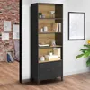 Image de EtagÃ¨re bibliothÃ¨que 4 niveaux avec placard ester portes mÃ©tal noir et plateau bois design industriel