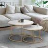 Image de Lot de 2 tables basses gigognes alaska rondes 54-70 effet marbre et pied dorÃ©