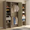 Image de Dressing extensible double MERYL 120/180 x 50 x 180 cm hÃªtre avec Ã©tagÃ¨res + double penderie + rideau taupe