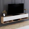 Image de Meuble TV 180 cm suspendu ELIO 2 portes avec Ã©tagÃ¨re bois et blanc