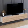 Image de Meuble tv 180 cm suspendu elio 2 portes blanc et bois