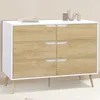 Image de Commode 6 tiroirs helsinki 115 cm scandinave blanc et effet hÃªtre