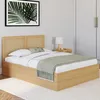 Image de IDMARKET Lit coffre double EDHEN avec tÃªte de lit cannage et sommier 140 x 190 cm coloris bois